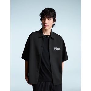 Bershka Strak Boxy Fit Overhemd Met Borduursel Heren Xs Zwart