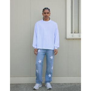 Bershka Recht Model Jeans Met Print Heren 36 Gewassen Blauw