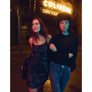 Bershka Mini-Jurk Met Lovertjes Dames Xs Donkerblauw