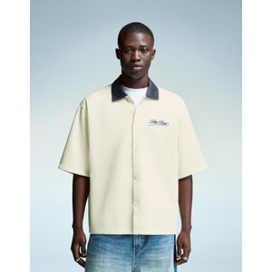 Bershka Overhemd Met Borduursel En Korte Mouw Heren Xs Ecru