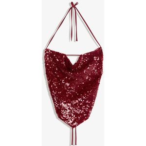 Bershka Gedrapeerde Haltertop Met Lovertjes Dames L Rood