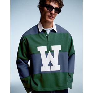 Bershka Boxy Fit Polo Met Strepen En Lange Mouw Heren M Groen