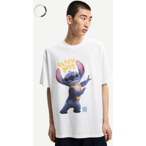 Bershka T-Shirt Met Korte Mouw Van Lilo & Stitch Met Digitaal Filter Heren S Wit