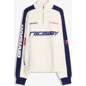 Bershka Trui Met Korte Rits En Print Heren Xl Gebroken Wit