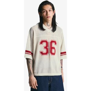 Bershka Sport T-Shirt Van Netstof Met Korte Mouw Heren Xs Gebroken Wit