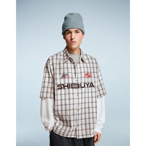 Bershka Check Boxy Fit Overhemd Met Dubbele Mouwen Heren S Grijs