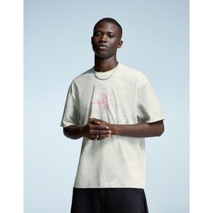 Bershka T-Shirt Met Print En Korte Mouw Heren Xl Kameel