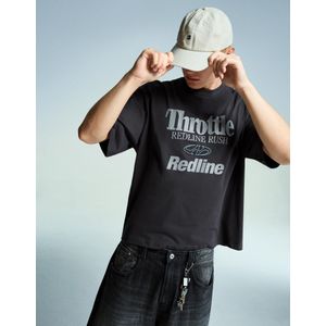 Bershka T-Shirt Met Print En Korte Mouw Heren M Grijs