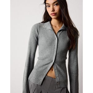 Bershka Geribd Vest Met Haakjessluiting Dames M Grijs