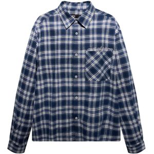 Bershka Out Of Core Geborduurd Boxy Fit Overhemd Heren S Blauw