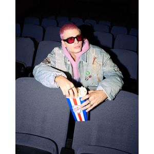 Bershka Denim Jas Met Print Heren M-L Gewassen Blauw