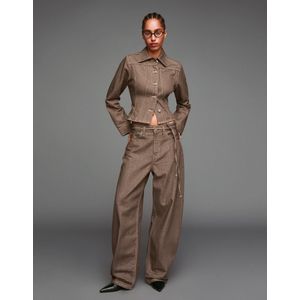 Bershka Baggy Jeans Met Riem Dames 34 Bruin