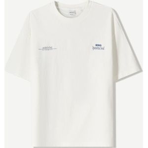 Bershka T-Shirt Met Print En Korte Mouw Heren Xs Gebroken Wit