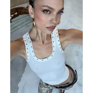 Bershka Mouwloos T-Shirt Met Studs Dames L Gebroken Wit