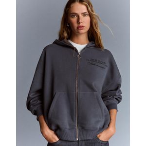 Bershka Hoodie Met Rits En Studs Dames Xs Donkergrijs