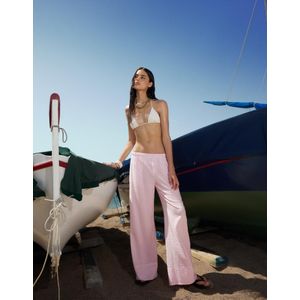 Bershka Wijde Broek Met Structuur Dames Xxs Roos