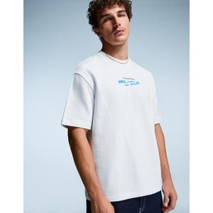 Bershka Velours Sweater Met Korte Mouw En Print Heren Xl Wit