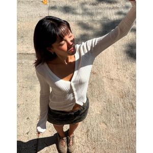 Bershka Geribd Vest Met Knopen Dames M Wit