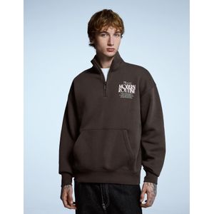 Bershka Sweater Met Rits En Print Heren Xl Bruin