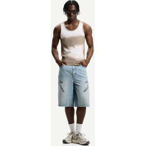 Bershka Bermuda Jort Met Sterrenpatches Heren 42 Gewassen Blauw