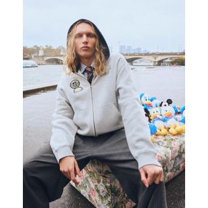 Bershka Cropped Disney Sweater Met Rits En Print Heren S Grijs