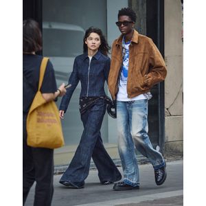 Bershka Denim Jack Met Rits Dames L Marineblau