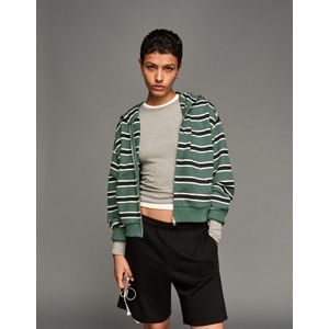 Bershka Gestreepte Sweater Met Rits Dames Xs Groen