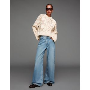 Bershka Jacquard Trui Met Print Dames Xxs Zand