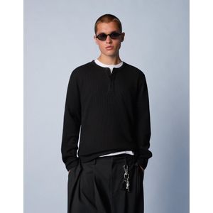 Bershka Slim Fit Henley T-Shirt Met Lange Mouw Heren Xl Zwart