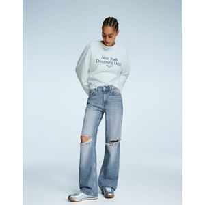 Bershka Jeans Met Wide Leg En Scheuren Dames 38 Gewassen Blauw