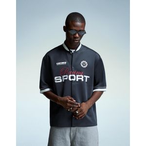 Bershka Overhemd Met Borduursel En Korte Mouw Heren M Marineblau