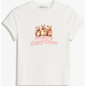 Bershka T-Shirt Met Print En Korte Mouw Dames S Gebroken Wit