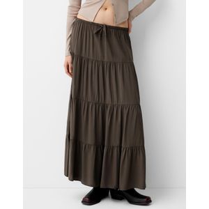 Bershka Midirok Met Elastiek In De Taille Dames L Bruin