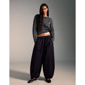 Bershka Geborduurde Trui Met Kabelmotief Dames L Donkergrijs