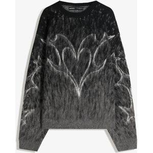 Bershka Trui Met Print En Geborsteld Effect Heren S Zwart