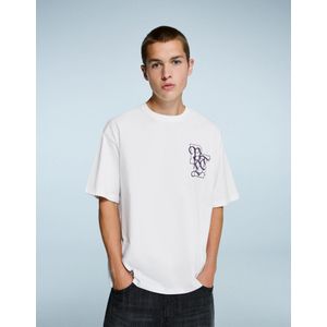 Bershka T-Shirt Met Print En Korte Mouw Heren S Gebroken Wit