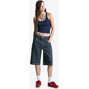 Bershka Wnba Denim Skater Bermuda Dames 32 Marineblau