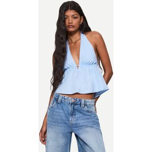 Bershka Haltertop Van Linnenmix Dames L Lichtblauw