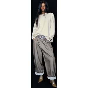 Bershka Trui Met Ronde Hals Dames Xs Ecru