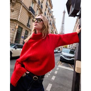 Bershka Kabeltrui Met Opstaande Kraag Dames M Rood