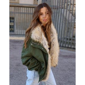 Bershka Jack Met Imitatiebontkraag Dames M-L Kaki