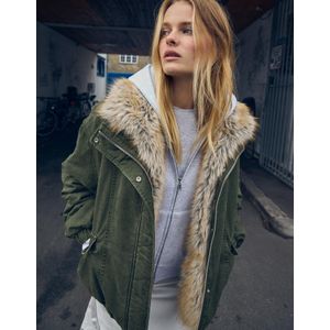 Bershka Jack Met Imitatiebontkraag Dames M-L Kaki