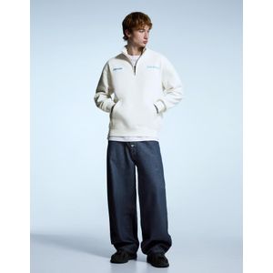 Bershka Sweater Met Rits En Print Heren Xs Gebroken Wit