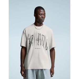 Bershka T-Shirt Met Print En Korte Mouw Heren L Kameel