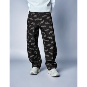 Bershka Jacquard Baggy Jeans Heren 34 Zwart
