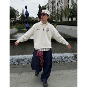 Bershka Polo Met Print En Lange Mouw Heren M Ecru