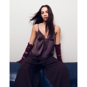 Bershka Satijnen Top Met Asymmetrische Bandjes En Kant Dames L Bruin