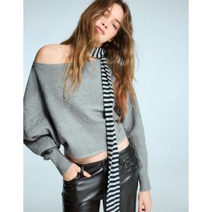 Bershka Kabeltrui Met Boothals Dames L Grijs
