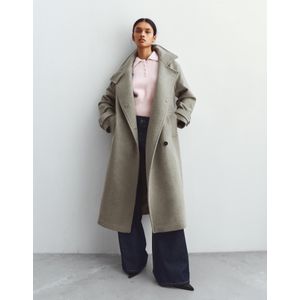 Bershka Lange Jas Met Opstaande Kraag Dames Xs Zand