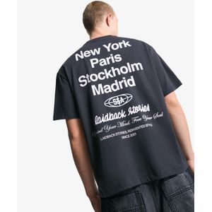 Bershka T-Shirt Met Print En Korte Mouw Heren Xl Grijs